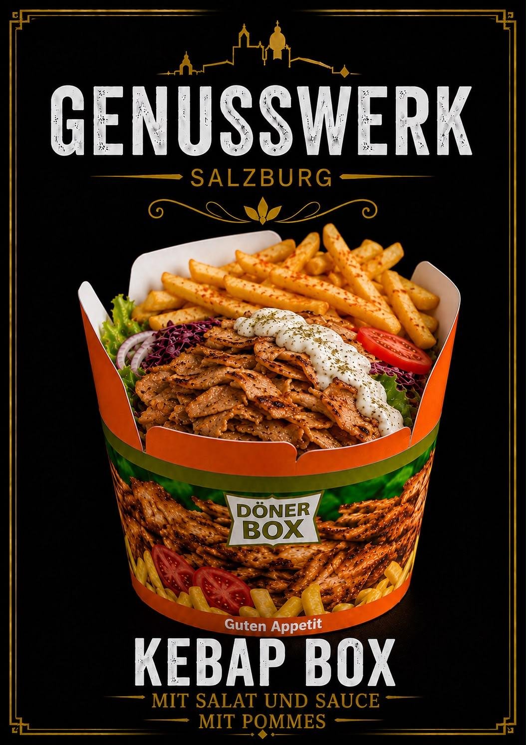 Kebapteller mit Salat, Pommes & Sauce